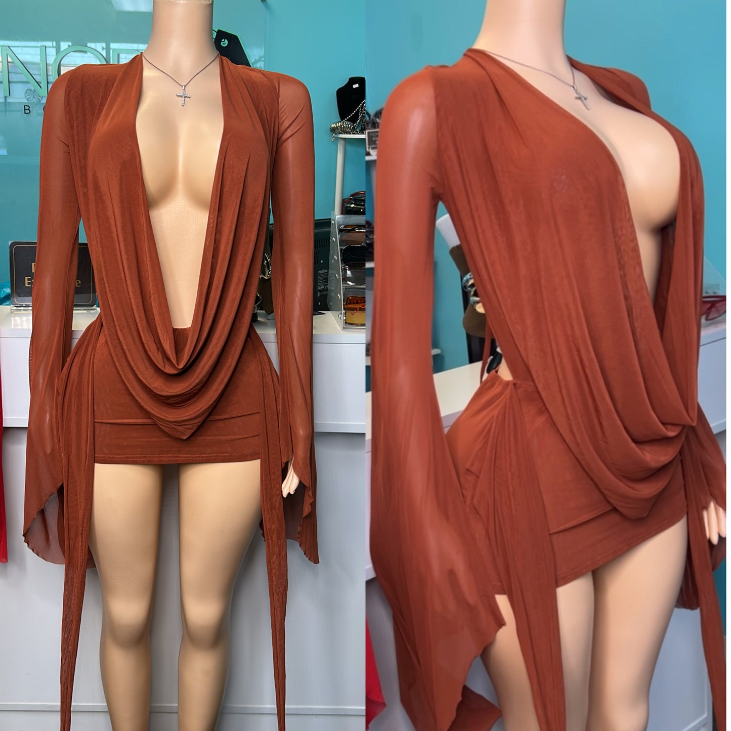 "Drapery” Mesh Dress