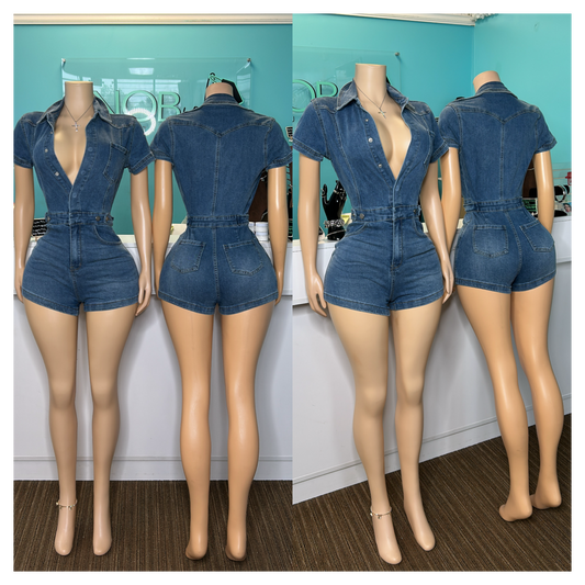"Creased" Denim Romper