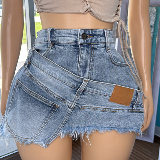 “Crossover” Denim Skirt