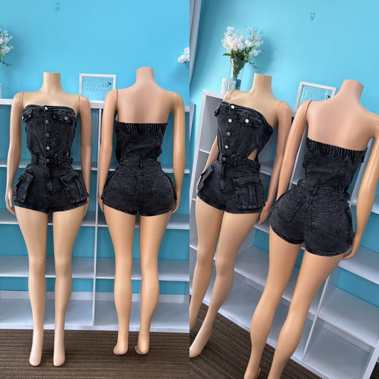 “Concrete” Denim Romper