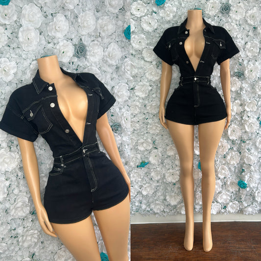 “Chalked” Denim Romper