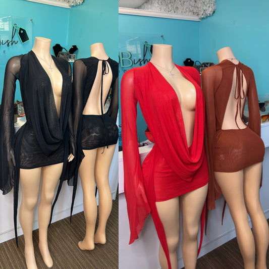 "Drapery” Mesh Dress