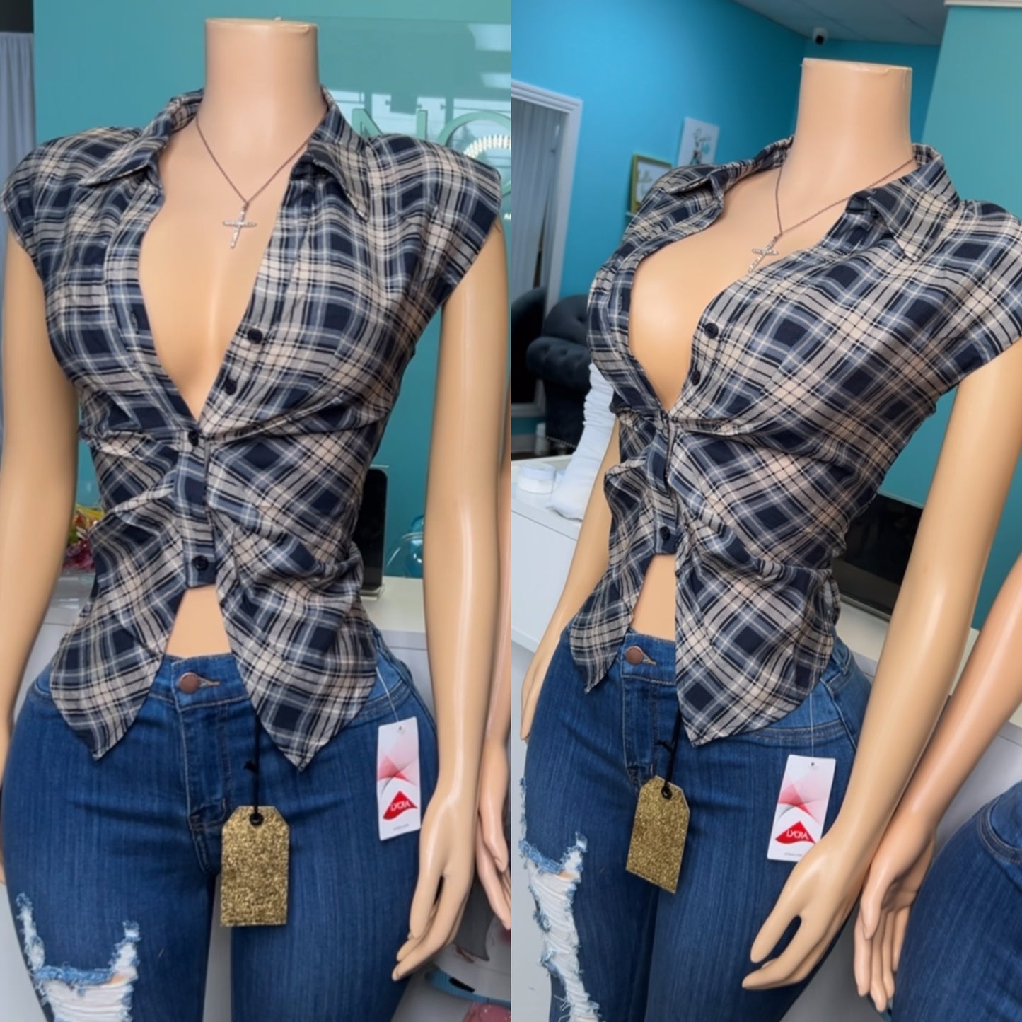 "Blueberry" Plaid Top